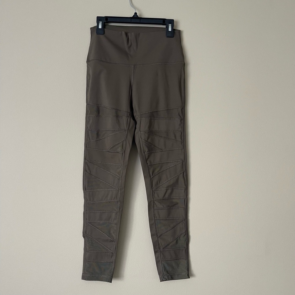 Leggings‎ Womens Olive Green High Waist Panelled Athleisure Workout Yoga - Picture 2 of 5